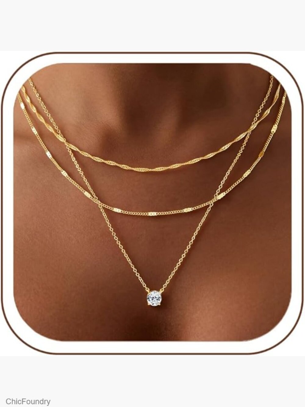 Dainty 14K Gold Plated CZ Layered Necklace Set Choker